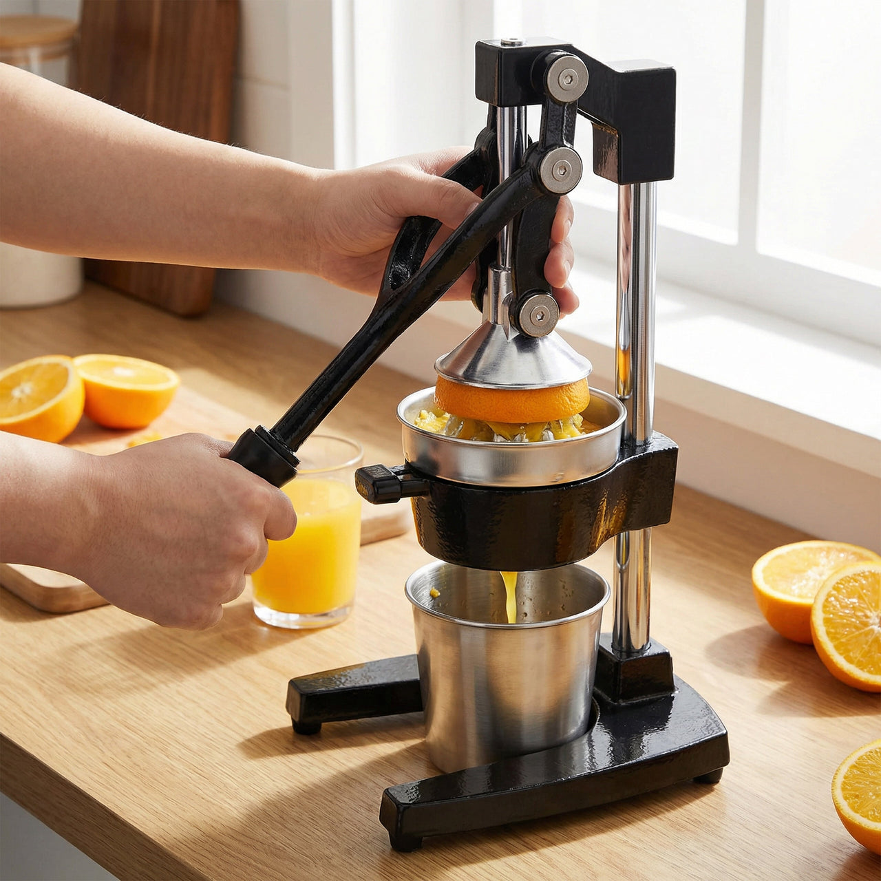 Cast Iron Citrus Juicer , Extra-Large Commercial Grade Manual Hand Press , Heavy Duty Countertop Squeezer for Fresh Orange Juice ,Black Color
