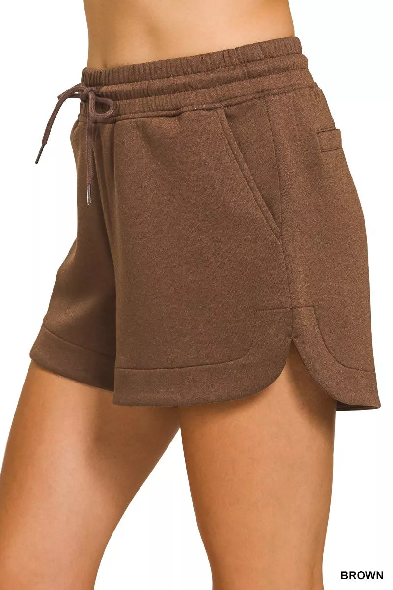 Zenana Scuba Elastic Waistband Shorts With Pocket