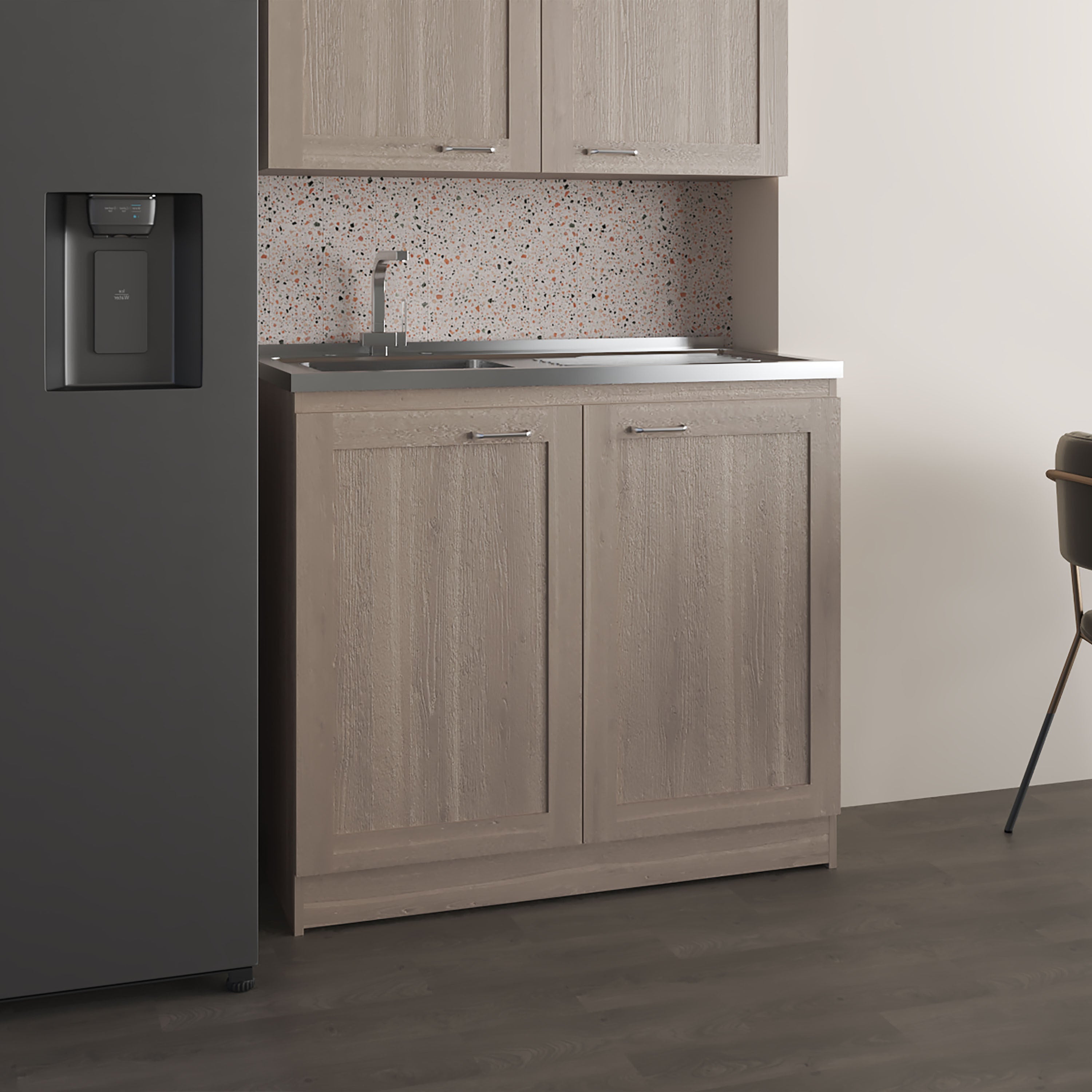 Zurich 39' Wide Utility Sink, Base Cabinet Two-Door Cabinet With Two Shelves, Stainless Steel Sink, Laundry Room, Garage Sink, Light Gray