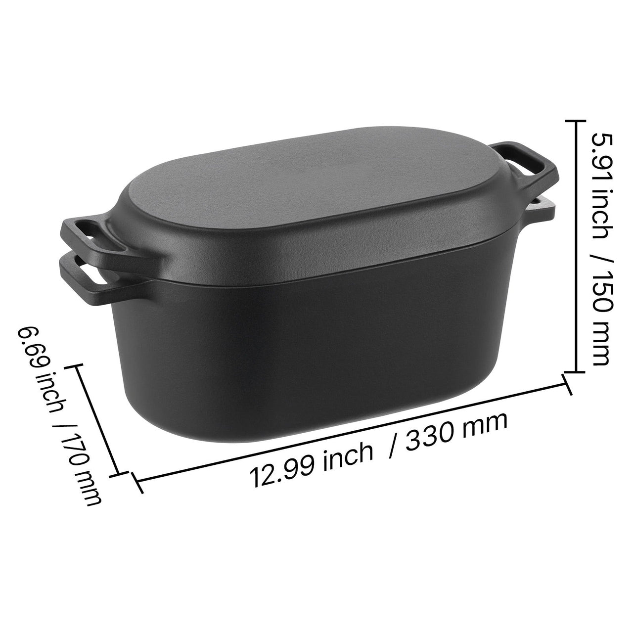 Enameled Cast Iron Dutch Oven Heavy-Duty Cookware with Lid Handles 3.5 Qt Black