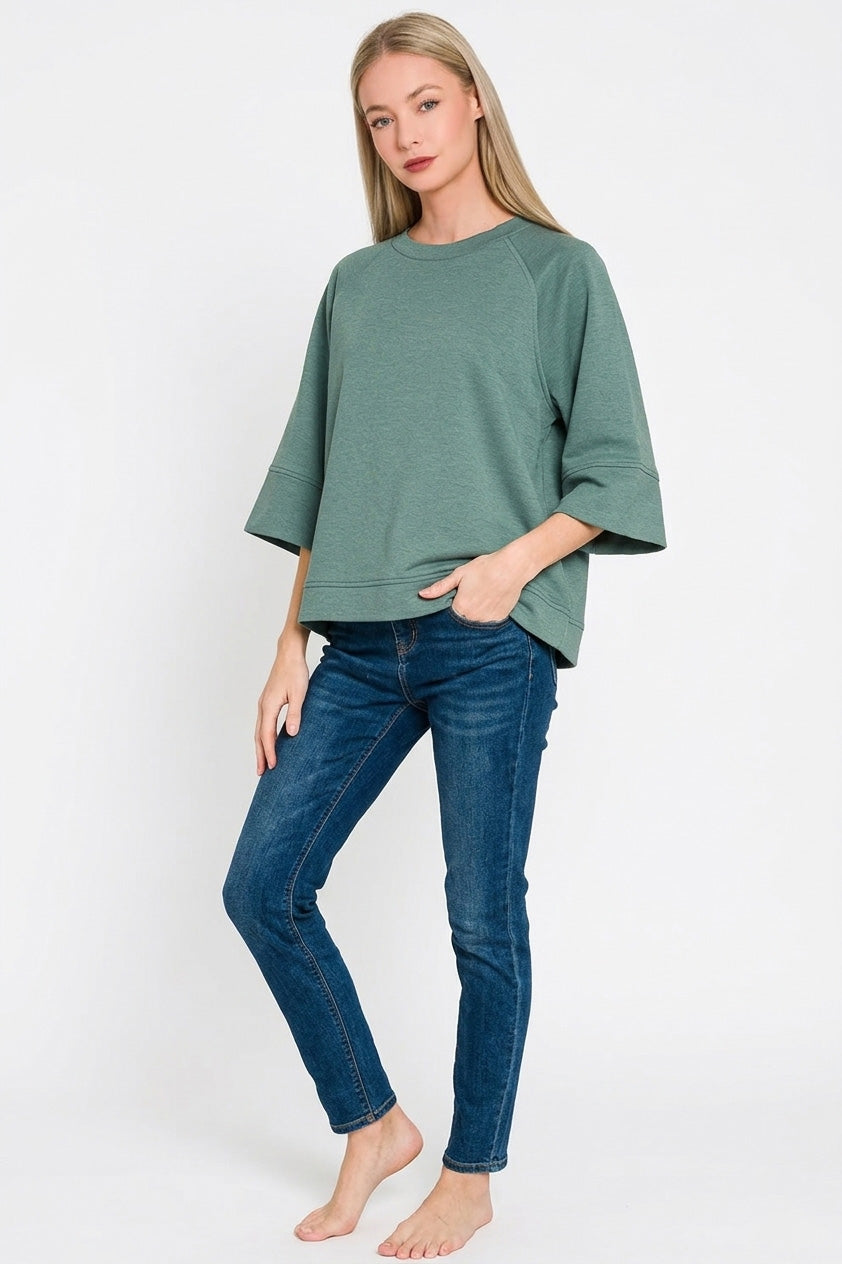 Zenana Scuba 3/4 Sleeve Pullover