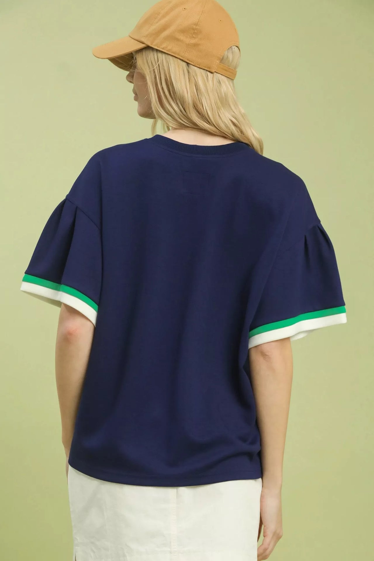 Umgee Contrast Trim Bell Sleeve Top