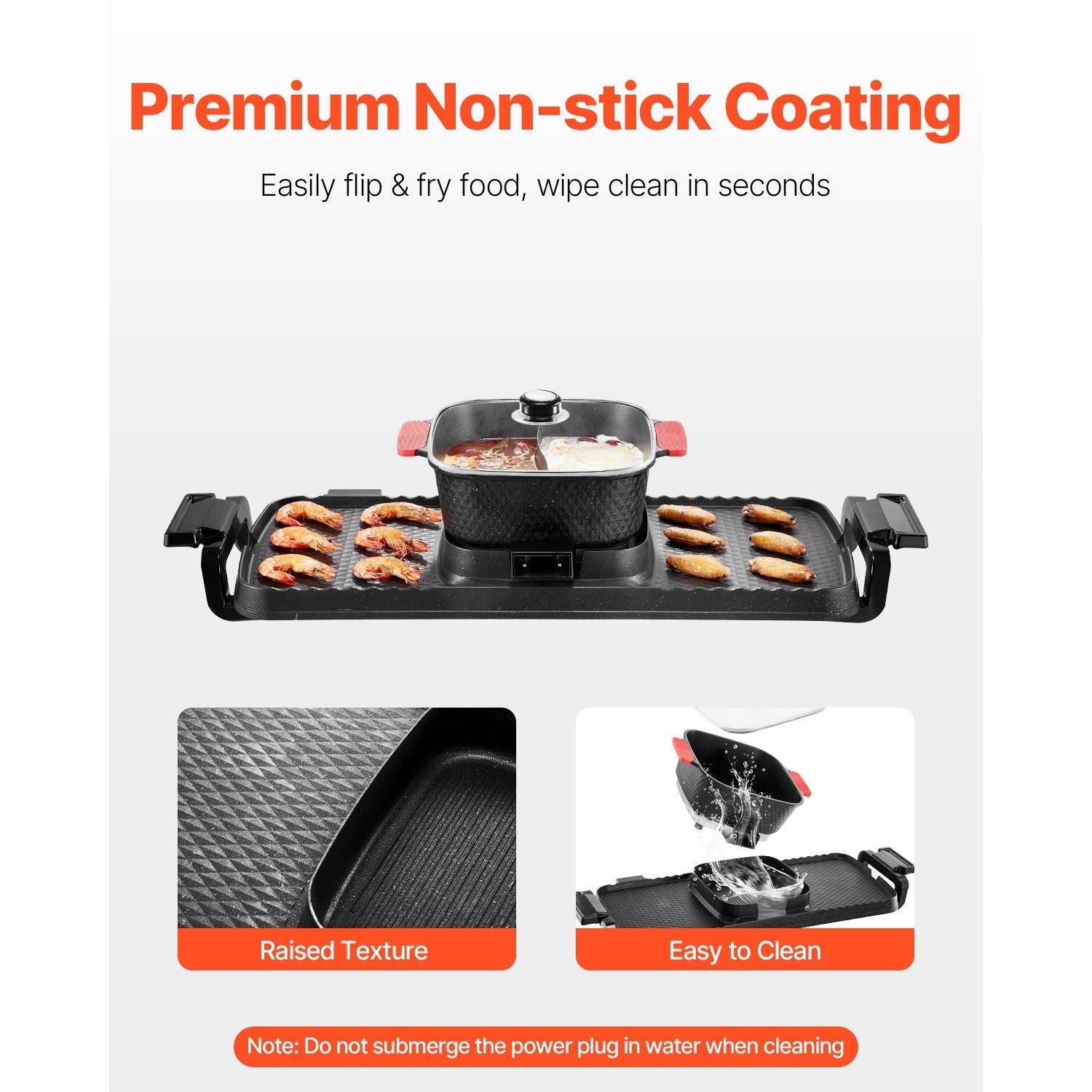 Hot Pot with Grill 2300W 2-in-1 Electric Smokeless BBQ Pan with Removable Pot