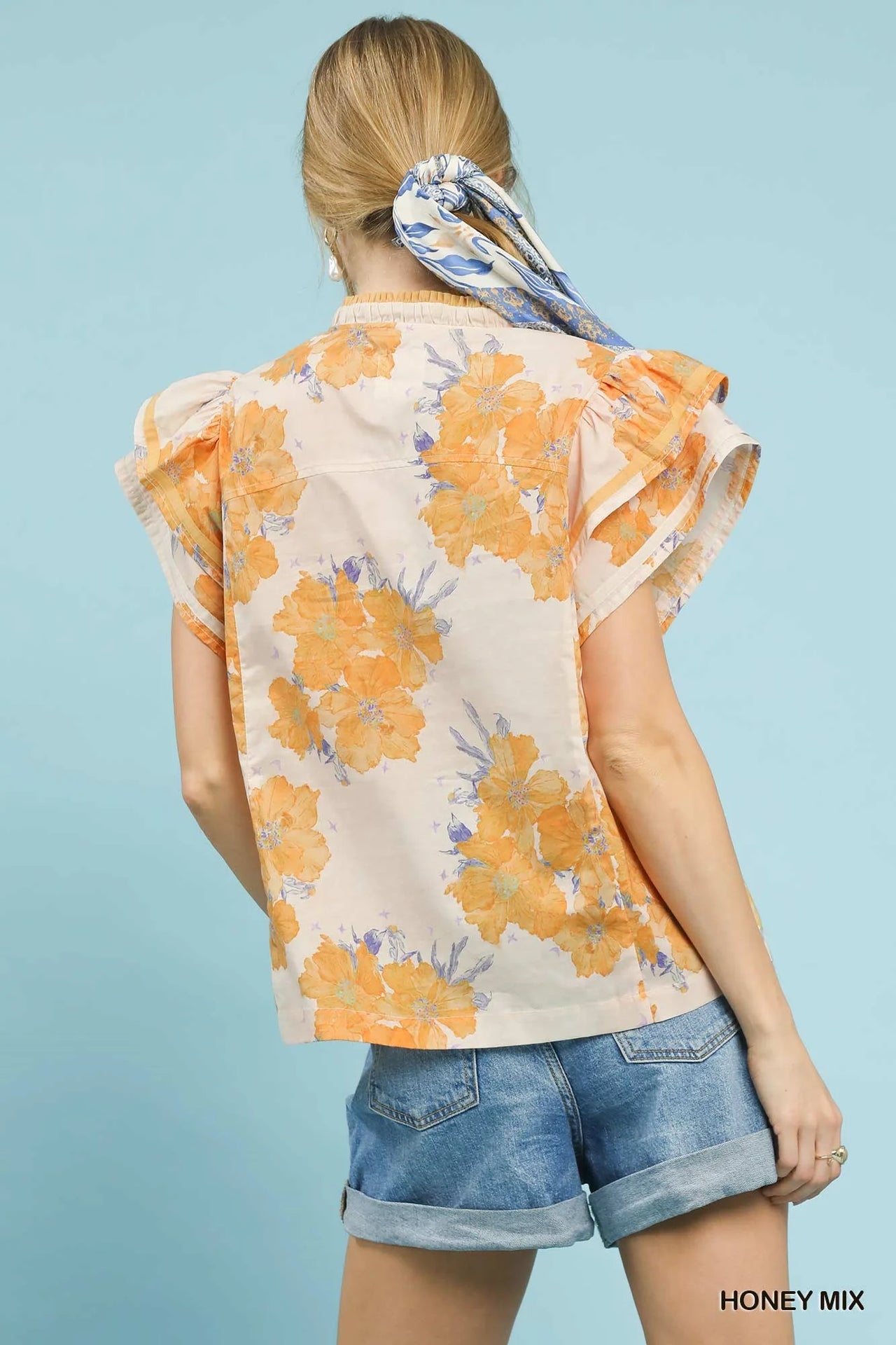 Umgee Mix Floral Ruffle Sleeve Blouse
