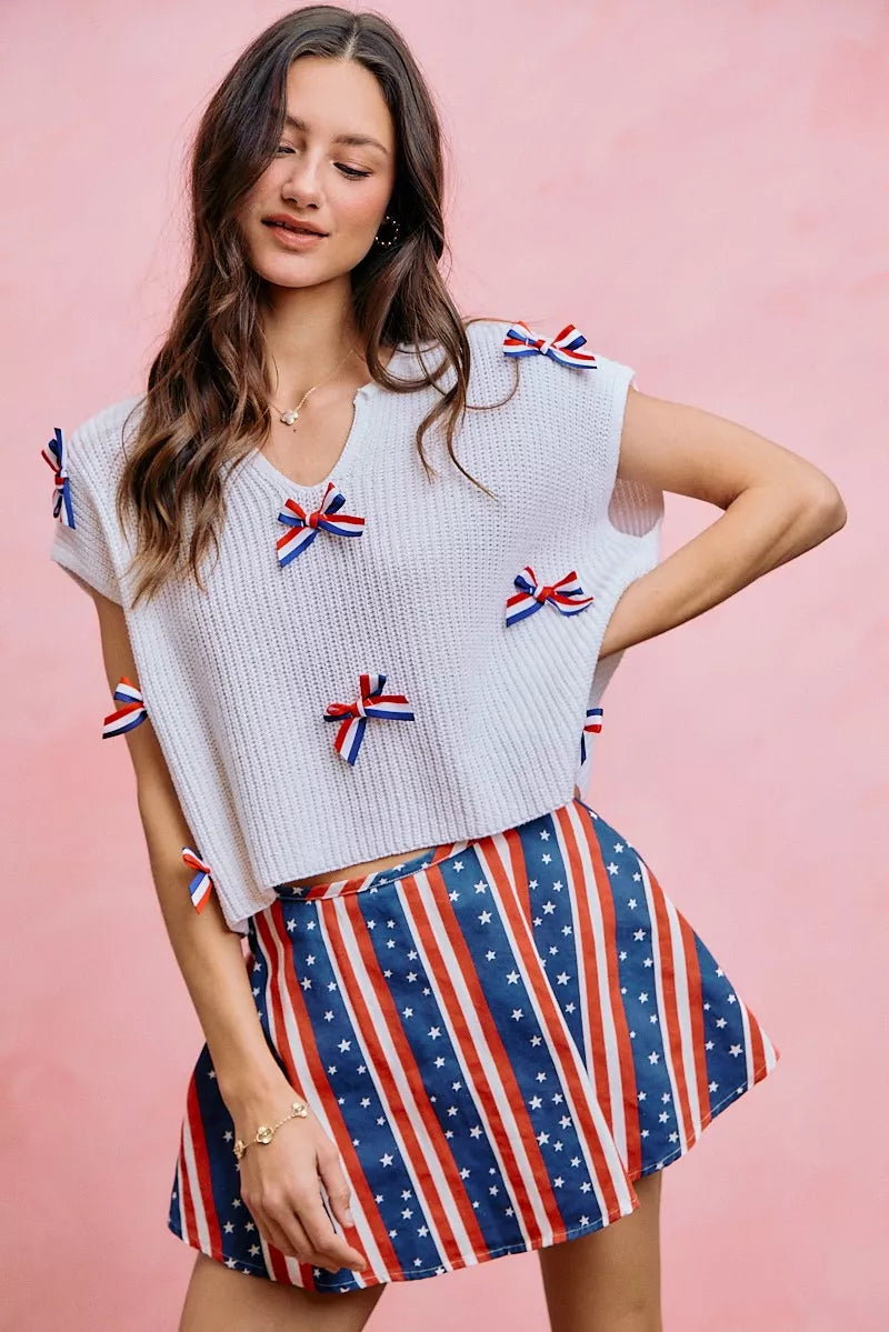 SO ME 4th Of July Ribbon Trimmed Dolman Sweater Top