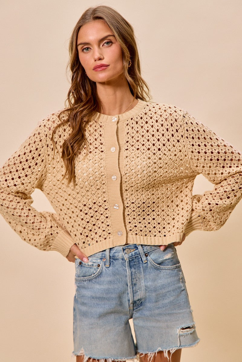 SO ME Open Knitted Button Down Cardigan Sweater Top