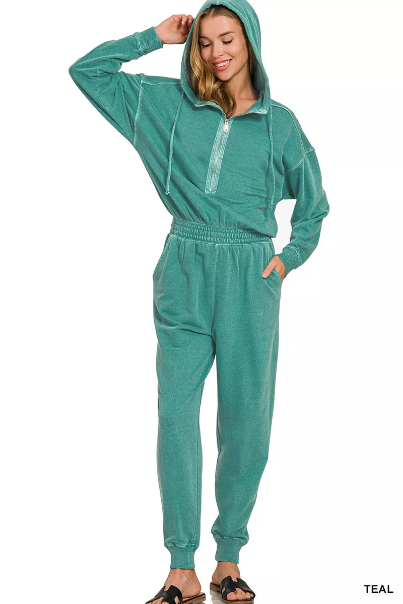 Zenana Enzyme Washed French Terry Jumpsuit