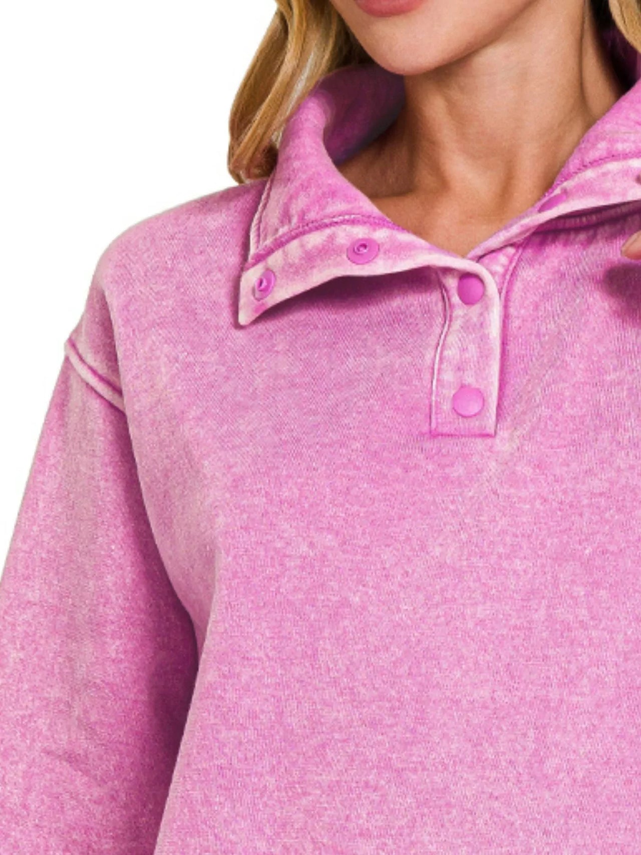 Zenana Fleece Washed High Neck Kangaroo Pocket Sweatshirt