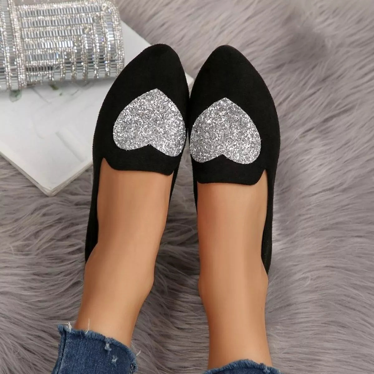 Point Toe Heart Slip-Ons