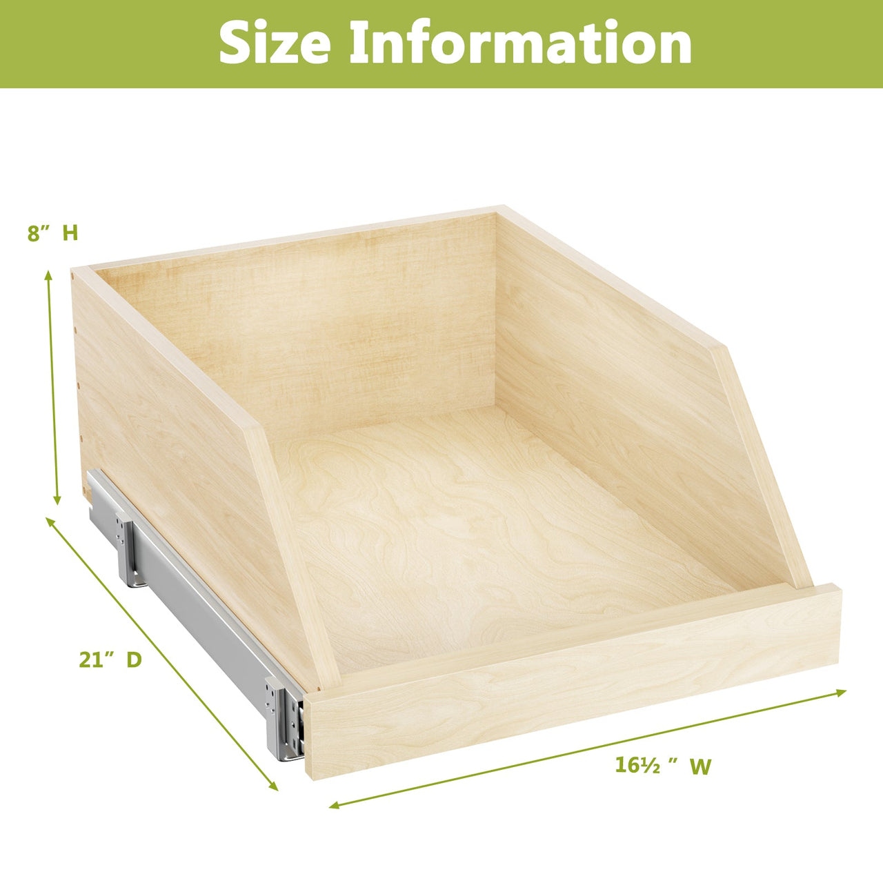 Pull Out Cabinet Organizer High Drawer 16½' W x 21' D Hard Close Wood Slide Out Shelves Cabinet Storage and Organizer with Full Extension Rail Slides Pull Out Drawer for Kitchens Cabinet Pantry