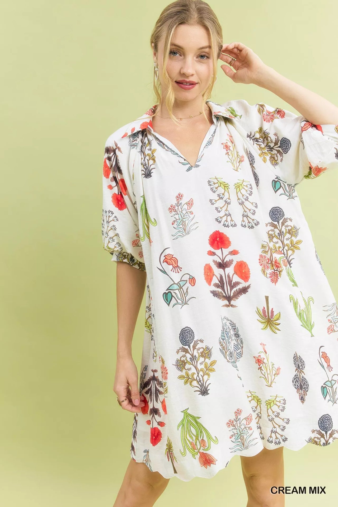 Umgee Floral Encyclopedia Print Mini Dress