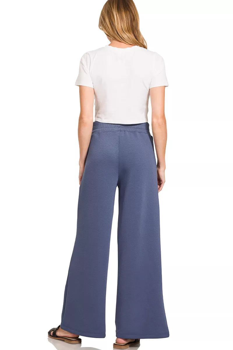 Zenana Scuba Collared Pullover & Center Seam Pants Set