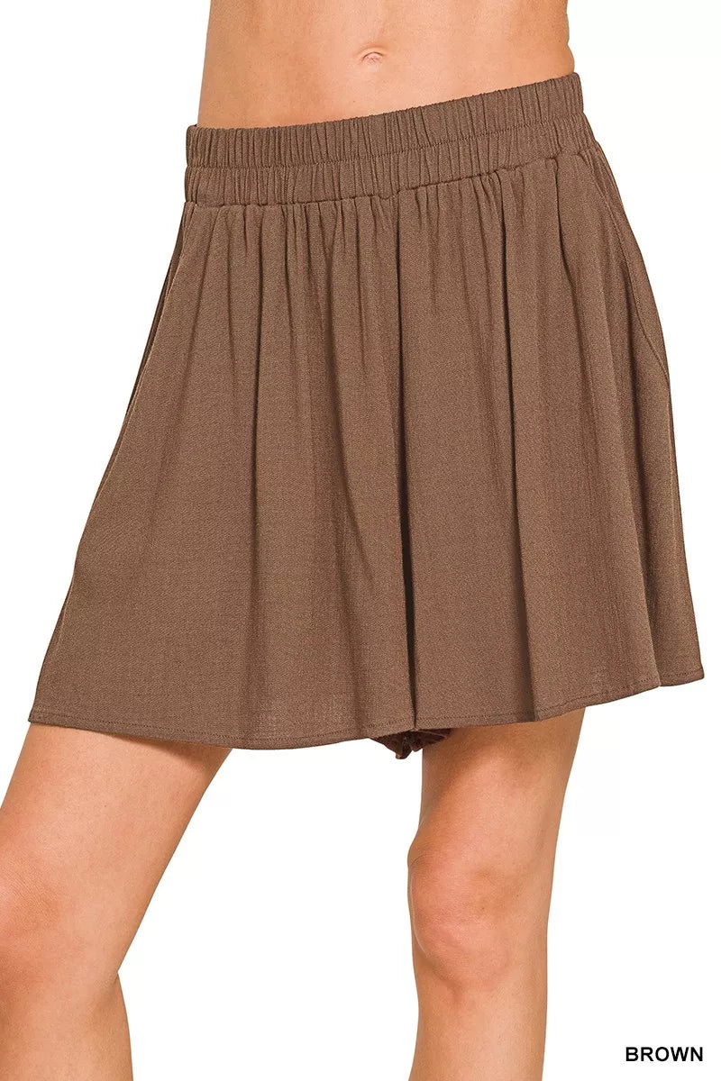 Zenana Woven Elastic Band Shorts With Pocket