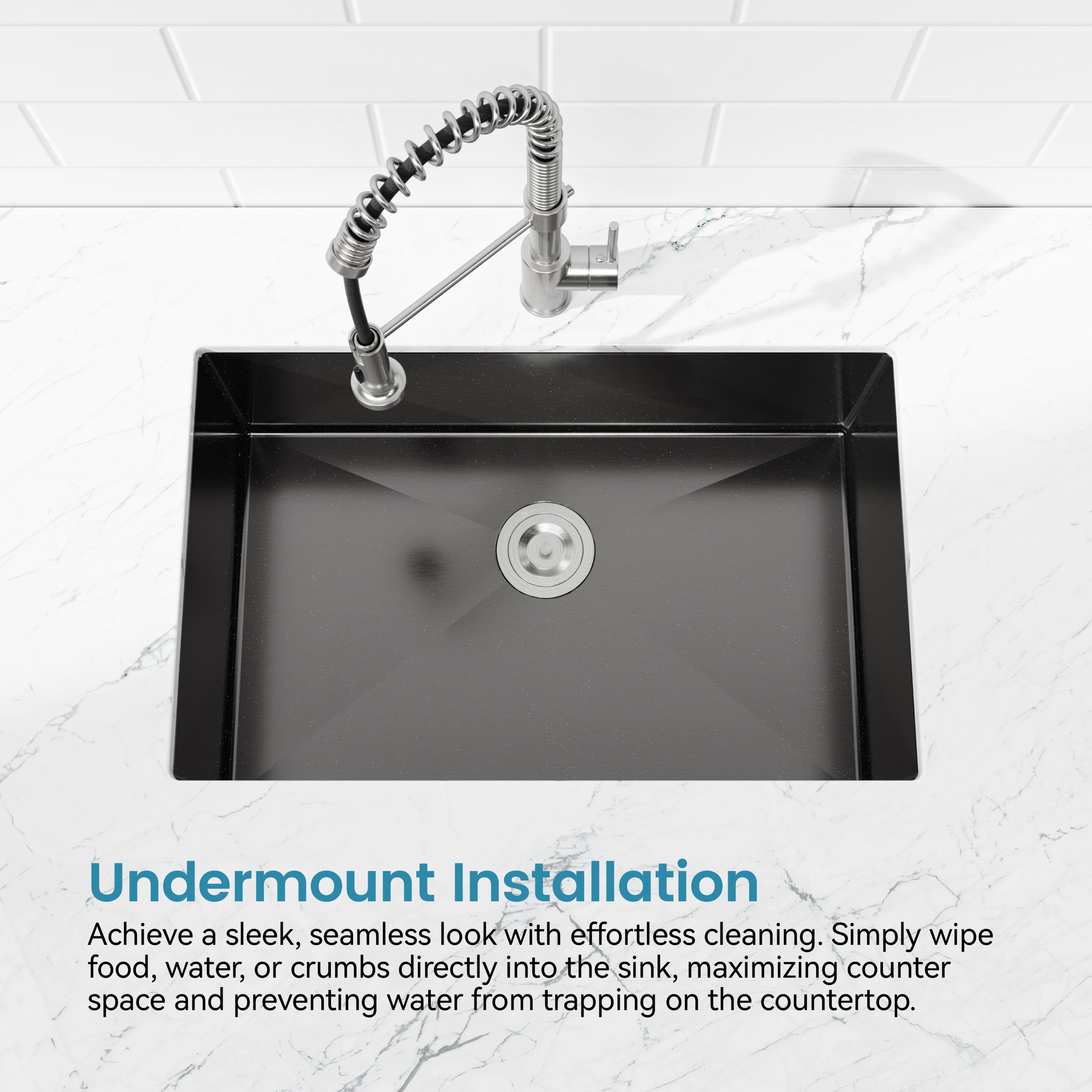 Stainless Steel Kitchen Sink, 27″x19″ Single Bowl, Undermount Handmade Sink in Black, with US Standard Drain and Hook