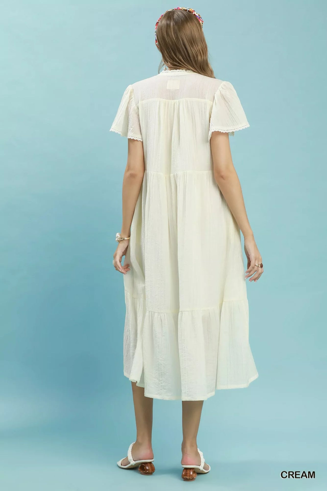 Umgee Textured Tiered Midi Dress with Side Pockets