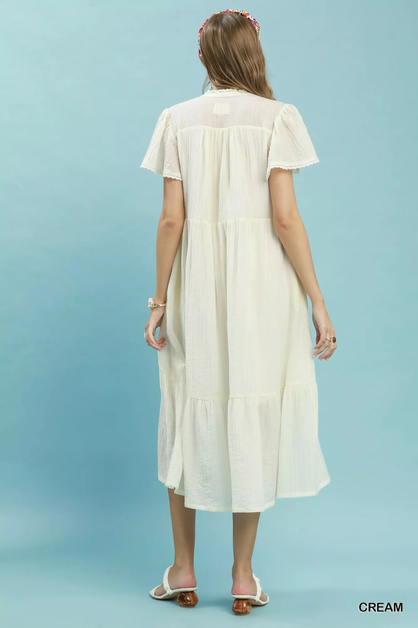 Umgee Textured Tiered Midi Dress with Side Pockets