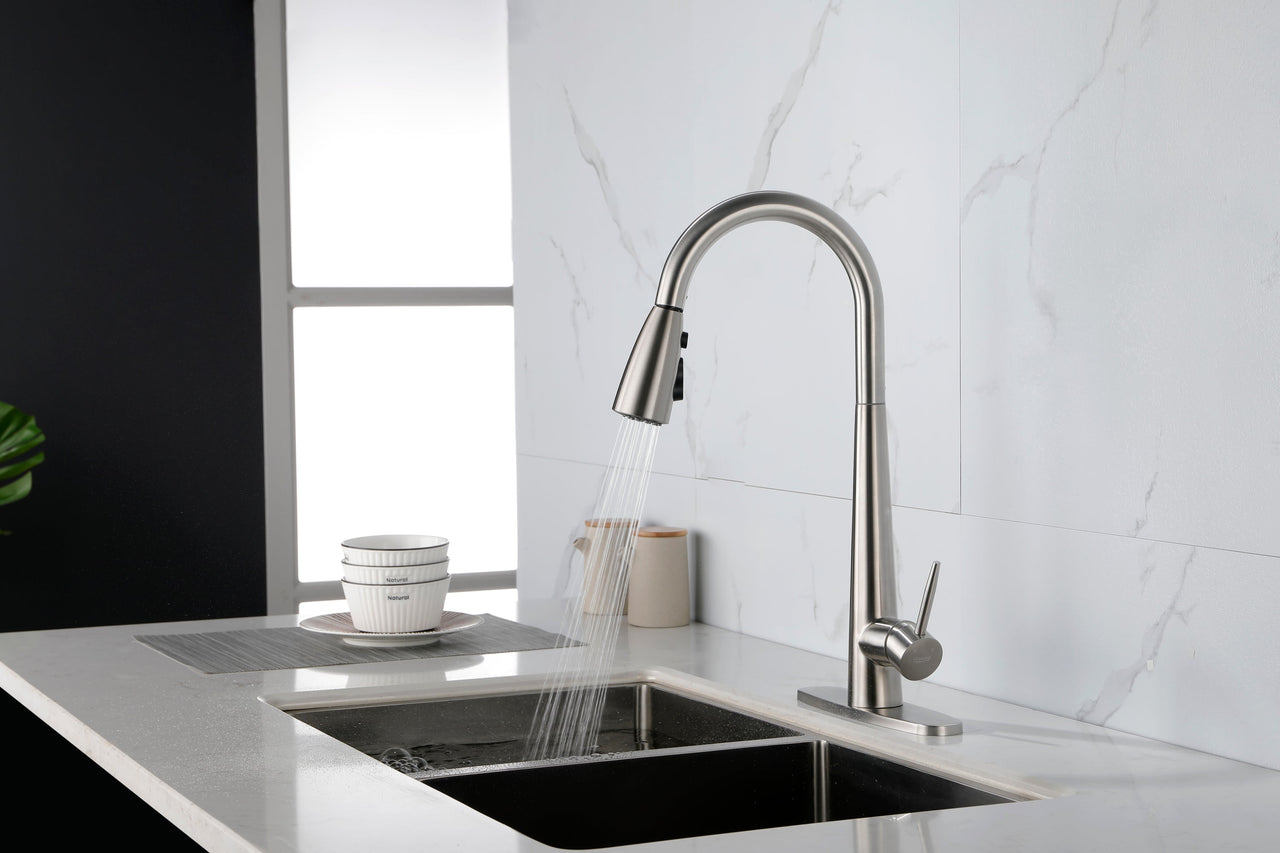 Single Handle Stainless Steel Kitchen Sink Faucet with Pull Down Sprayer