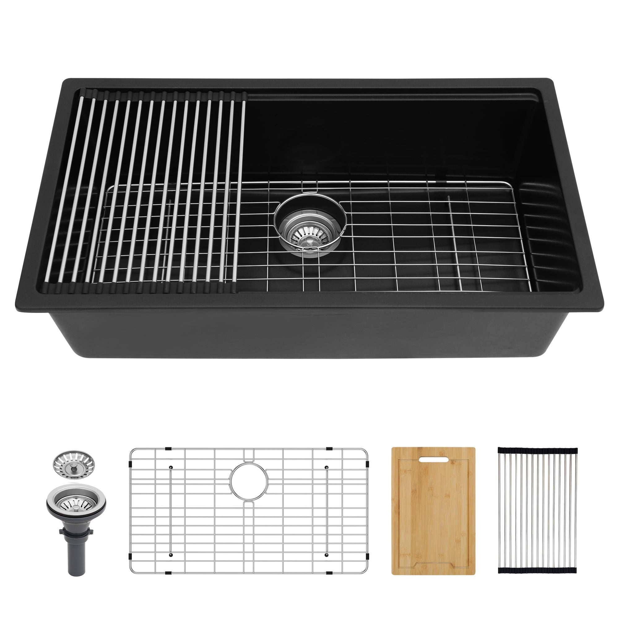 Quartz Kitchen Sink - 30' x 19' Black Granite Composite Workstation Undermount Kitchen Sink