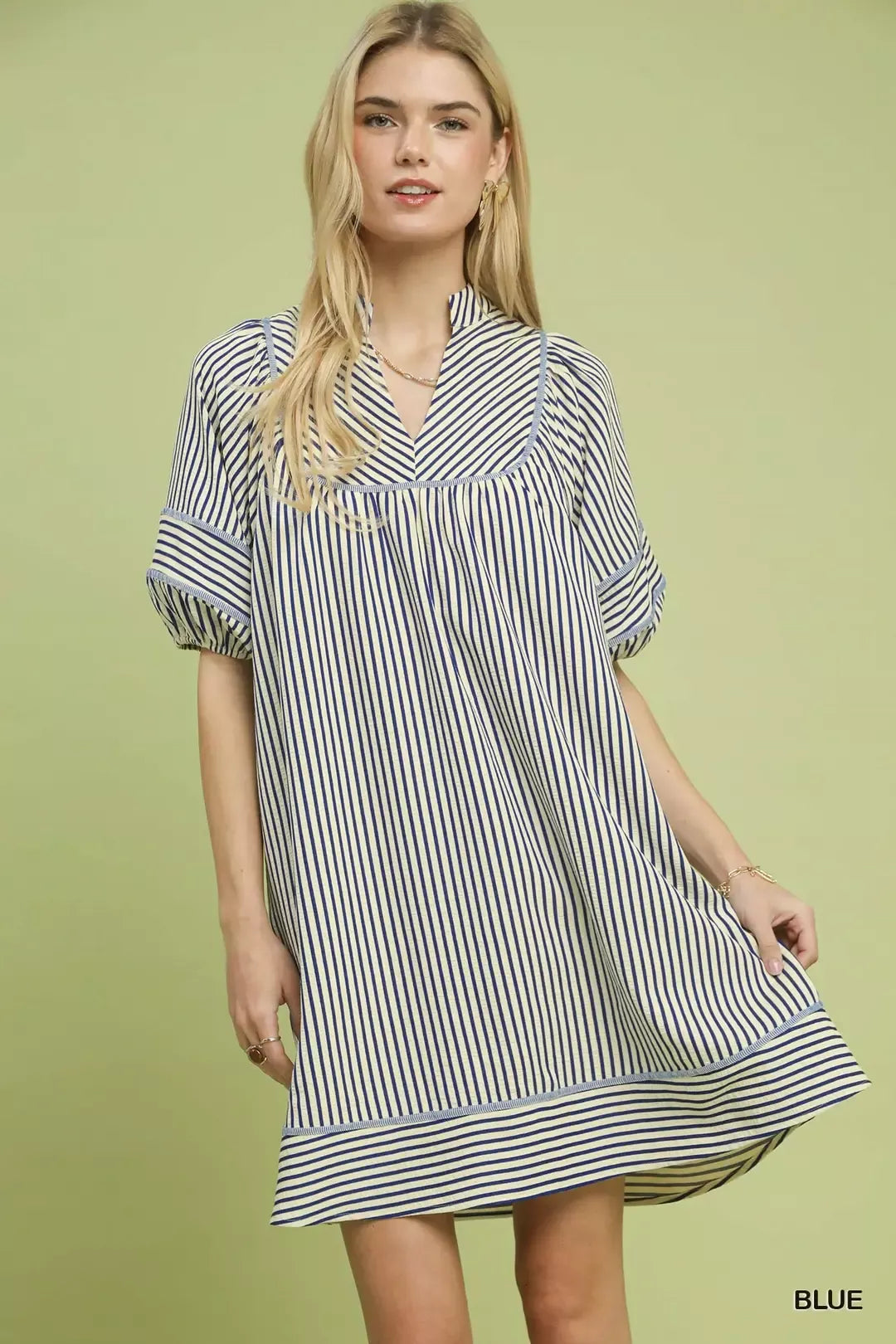 Umgee Striped Puff Sleeve Shift Dress