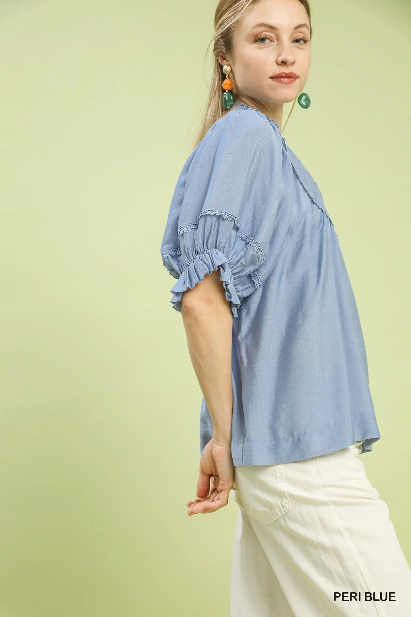 Umgee Smocked Yoke Blouse with Ruffle Sleeves
