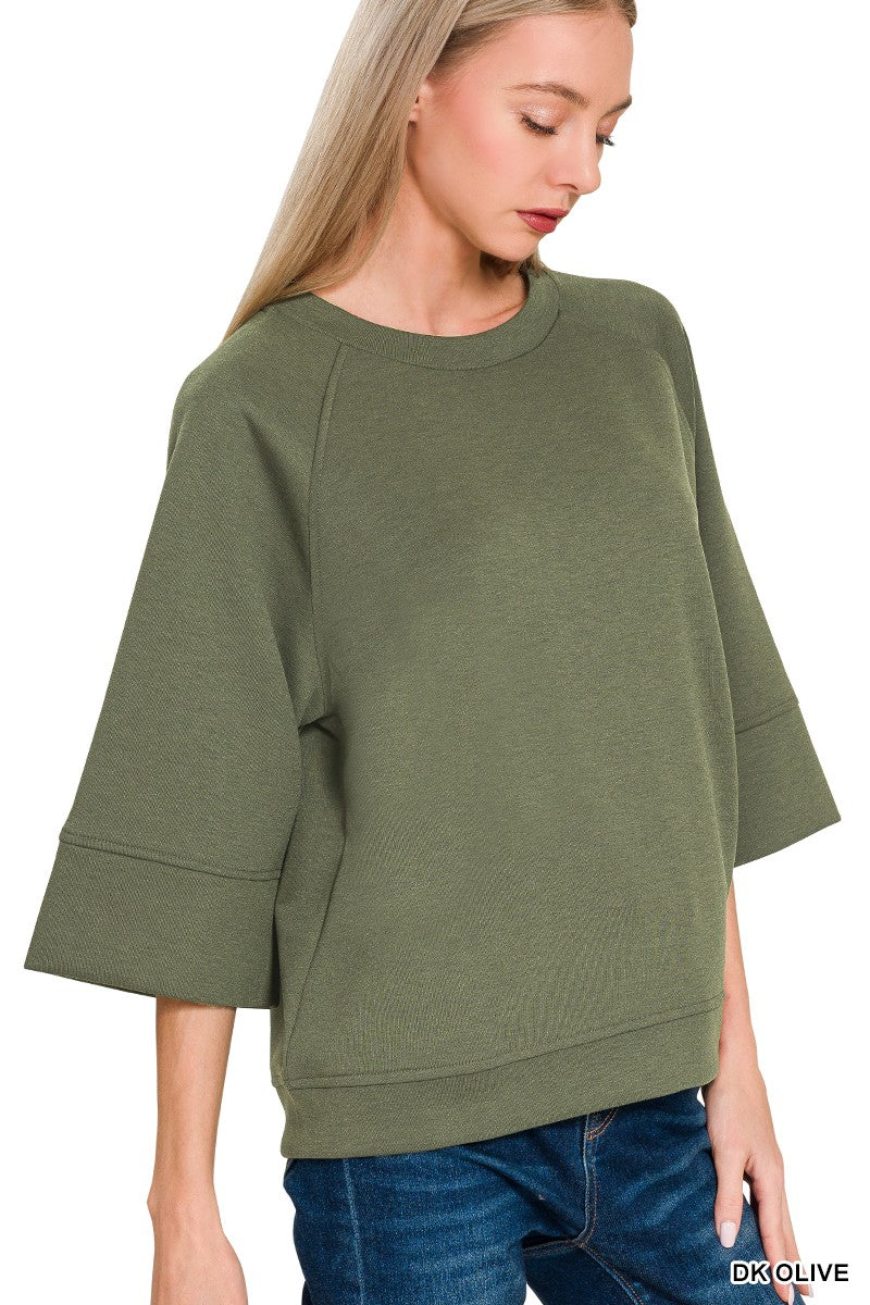 Zenana Scuba 3/4 Sleeve Pullover
