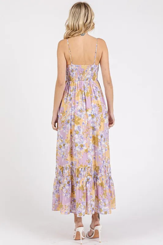 Mittoshop Floral Smocked Back Ruffled Hem Maxi Cami Dress