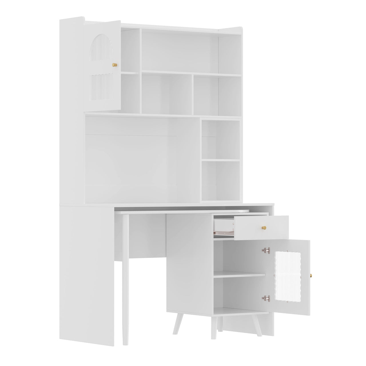 Computer Desk with 90 Degree Rotating Desktop, 43x70 Inch Office Desk with Storage Drawer and Cabinets, Gaming Desk with Shelves, Writing Desk for Study, Work Desk for Home (Old SKU:N733P279101K)