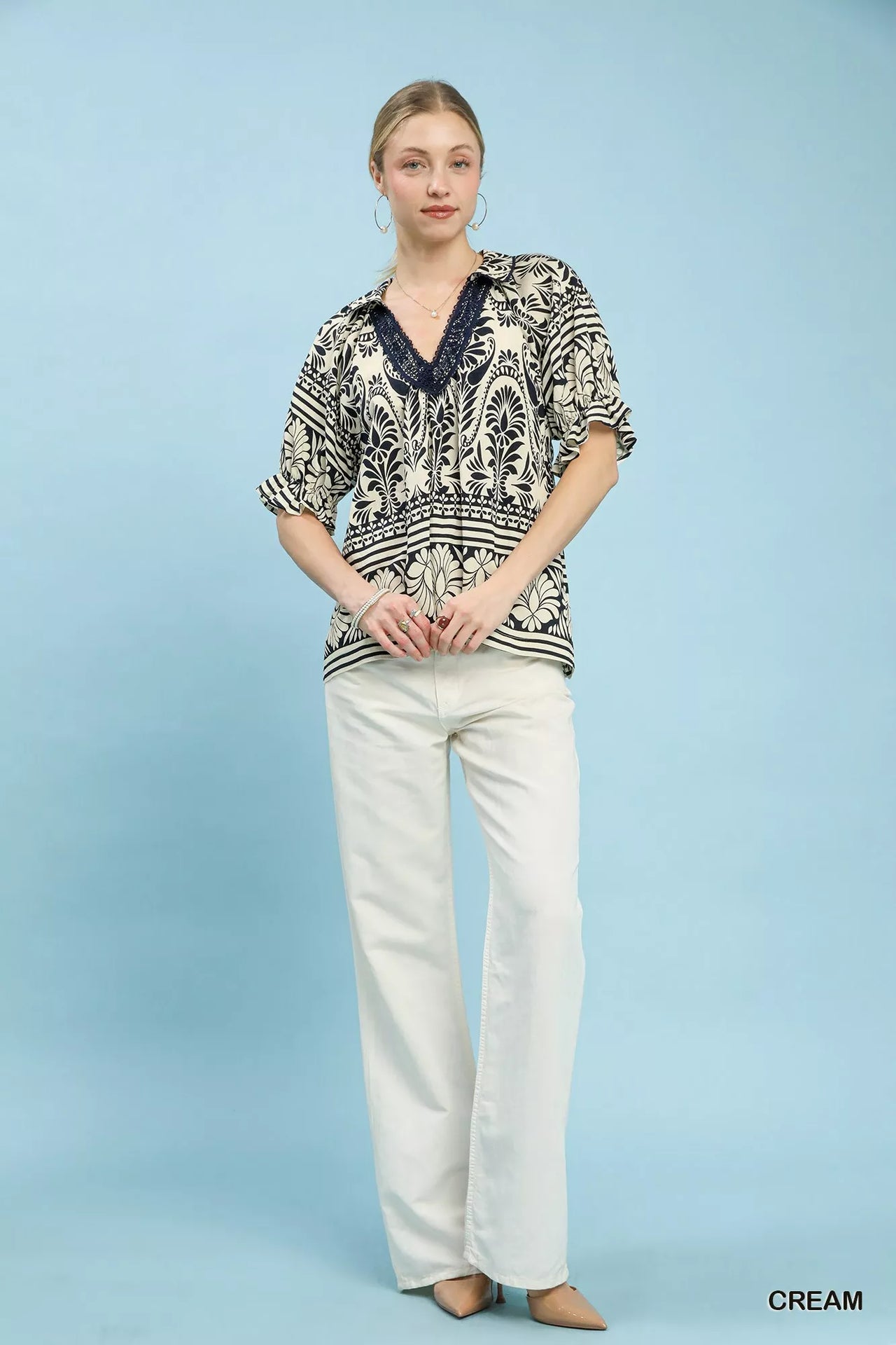 Umgee Two Tone Boarder Print Top