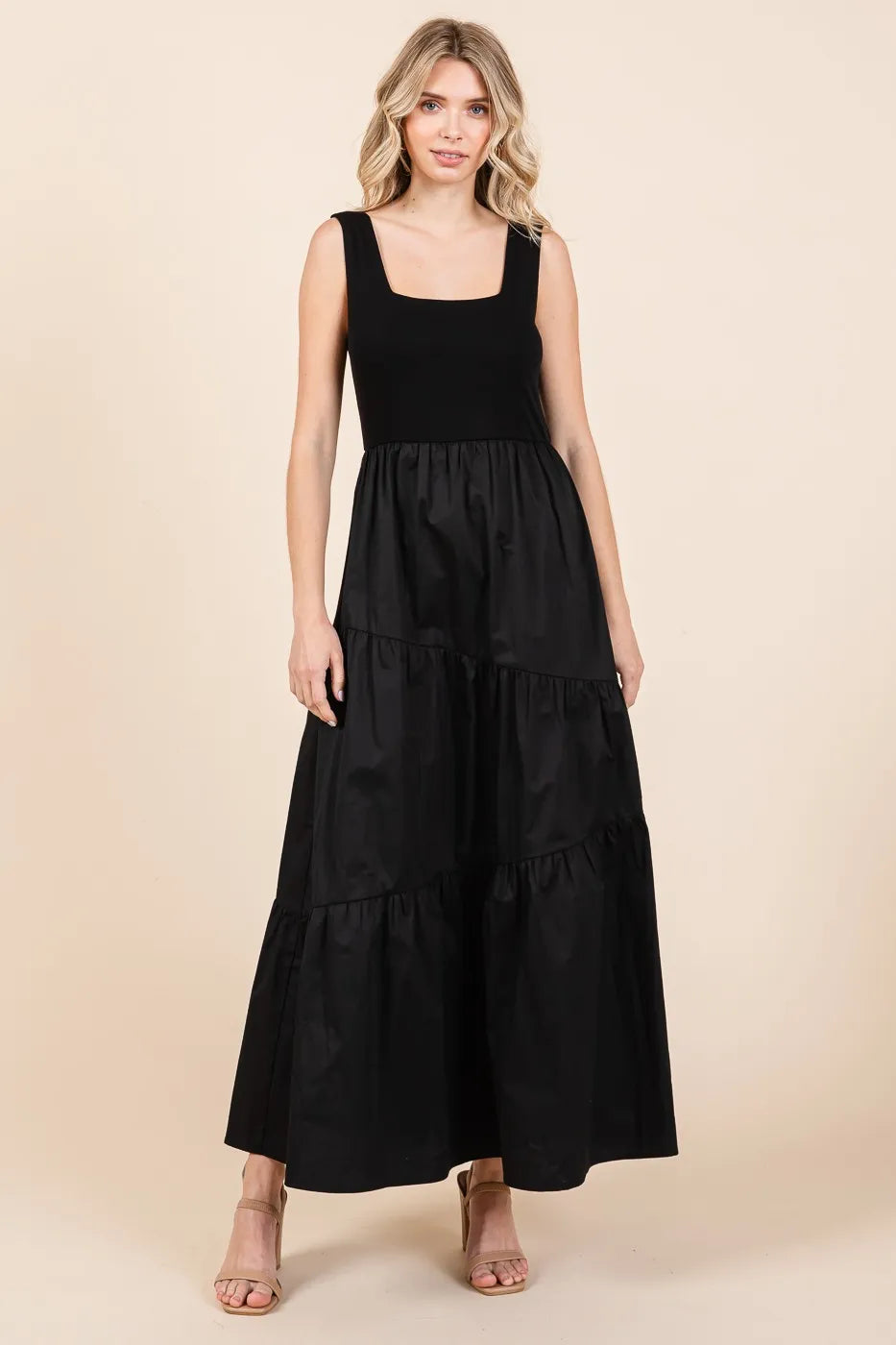 Mittoshop Mix Media Square Neck Maxi Dress