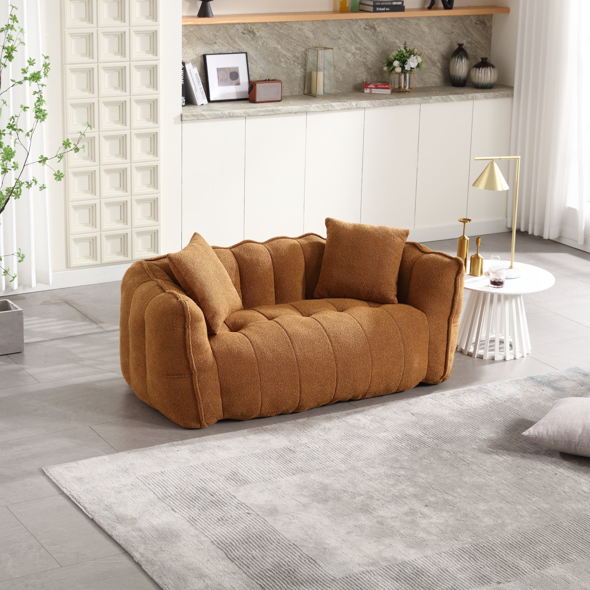 Cozy Beanbag Chair with High Resilience Foam Core for Two - Yellow Chenille, 66x35x25 inches