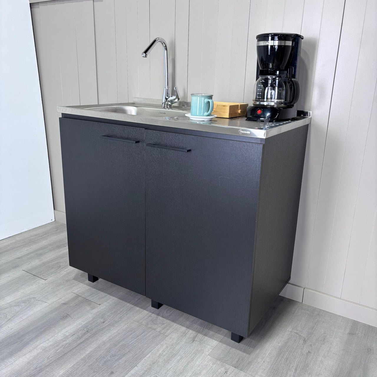 Napoles 2 Utility Sink with Cabinet, Stainless Steel Countertop, Interior Shelf - Wenge