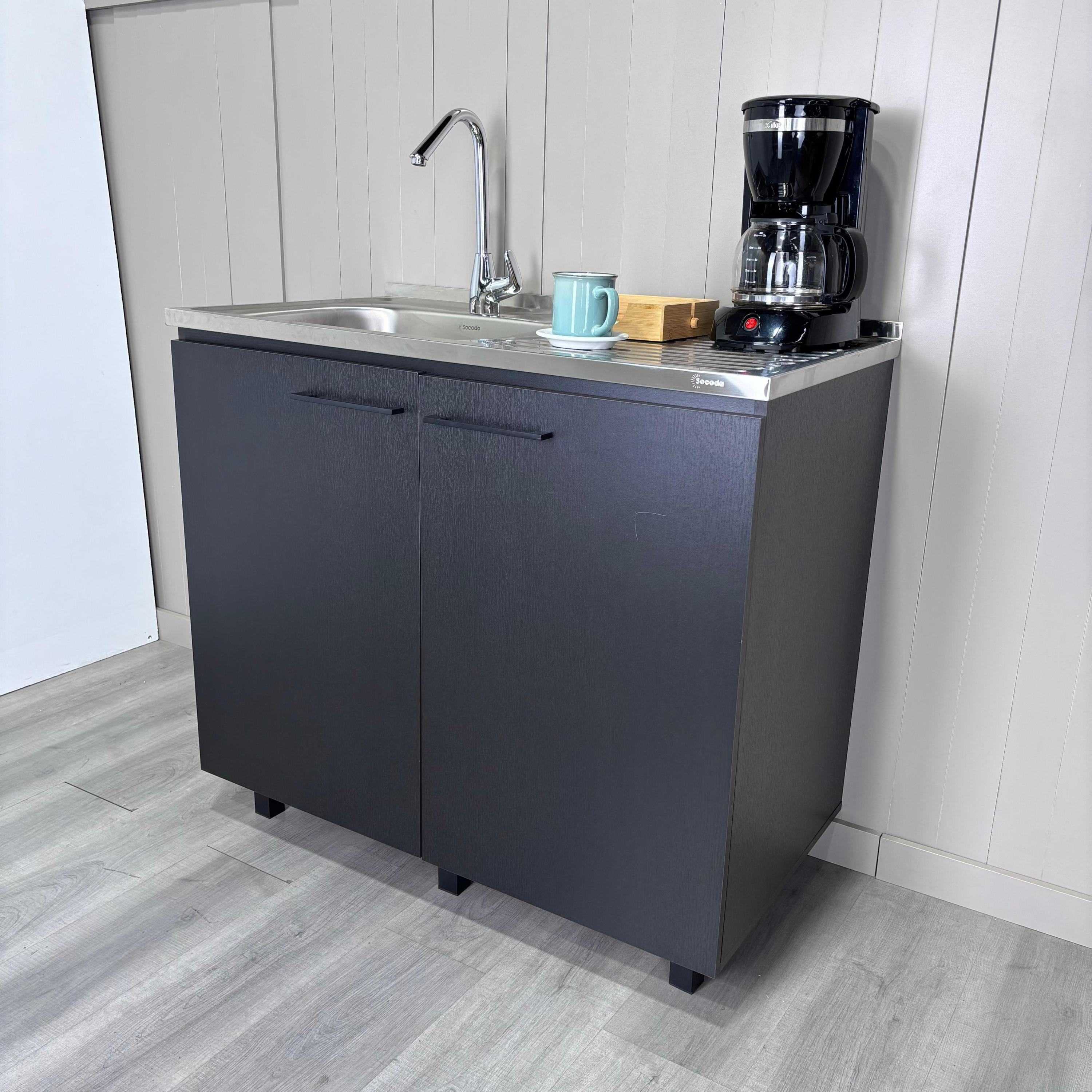 Napoles 2 Utility Sink with Cabinet, Stainless Steel Countertop, Interior Shelf - Wenge