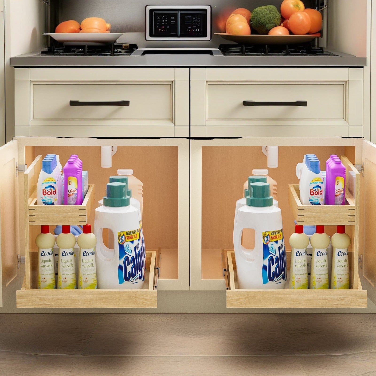 Under Sink Organizers and Storage 19½' W x 21' D, 2 Tier Pull Out Cabinet Organizer with Hard Close, Adjustable Pull Out Cabinet organizer with U Bracket for Bathroom Kitchen(Left)