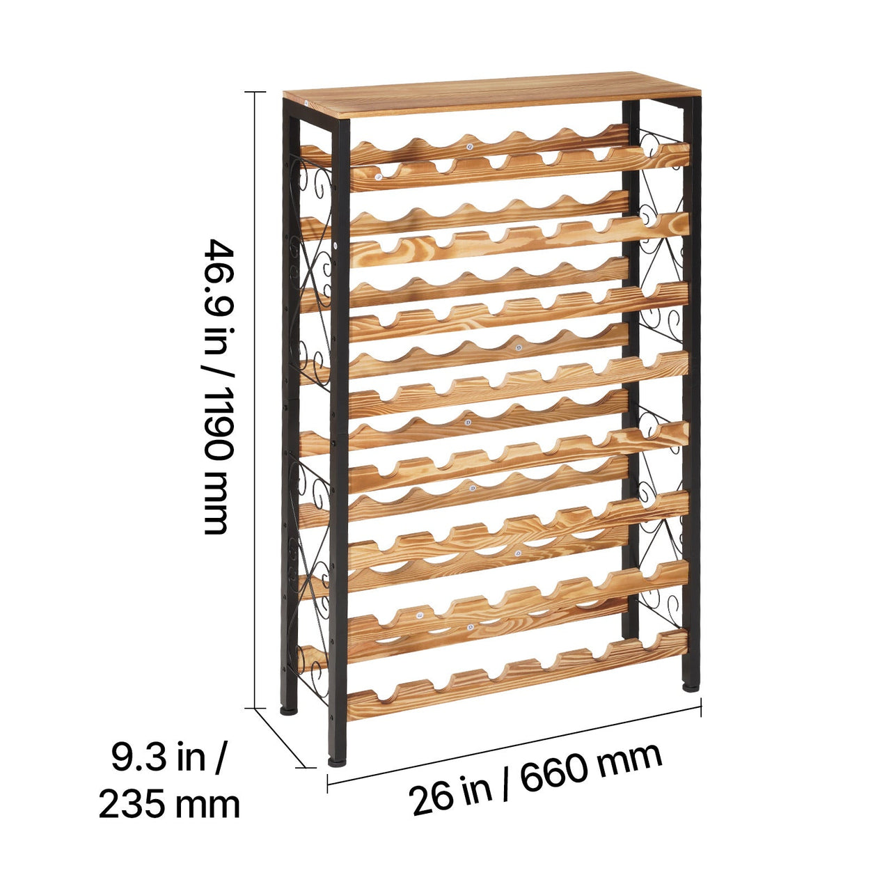 48 Bottle Wine Rack,8-Tier Wine Bottle Holder,Freestanding Floor Display Wine Storage Shelves with Wood Table Top,For Kitchen Pantry, Cellar, Bar, Dining Room, Living Room, Black