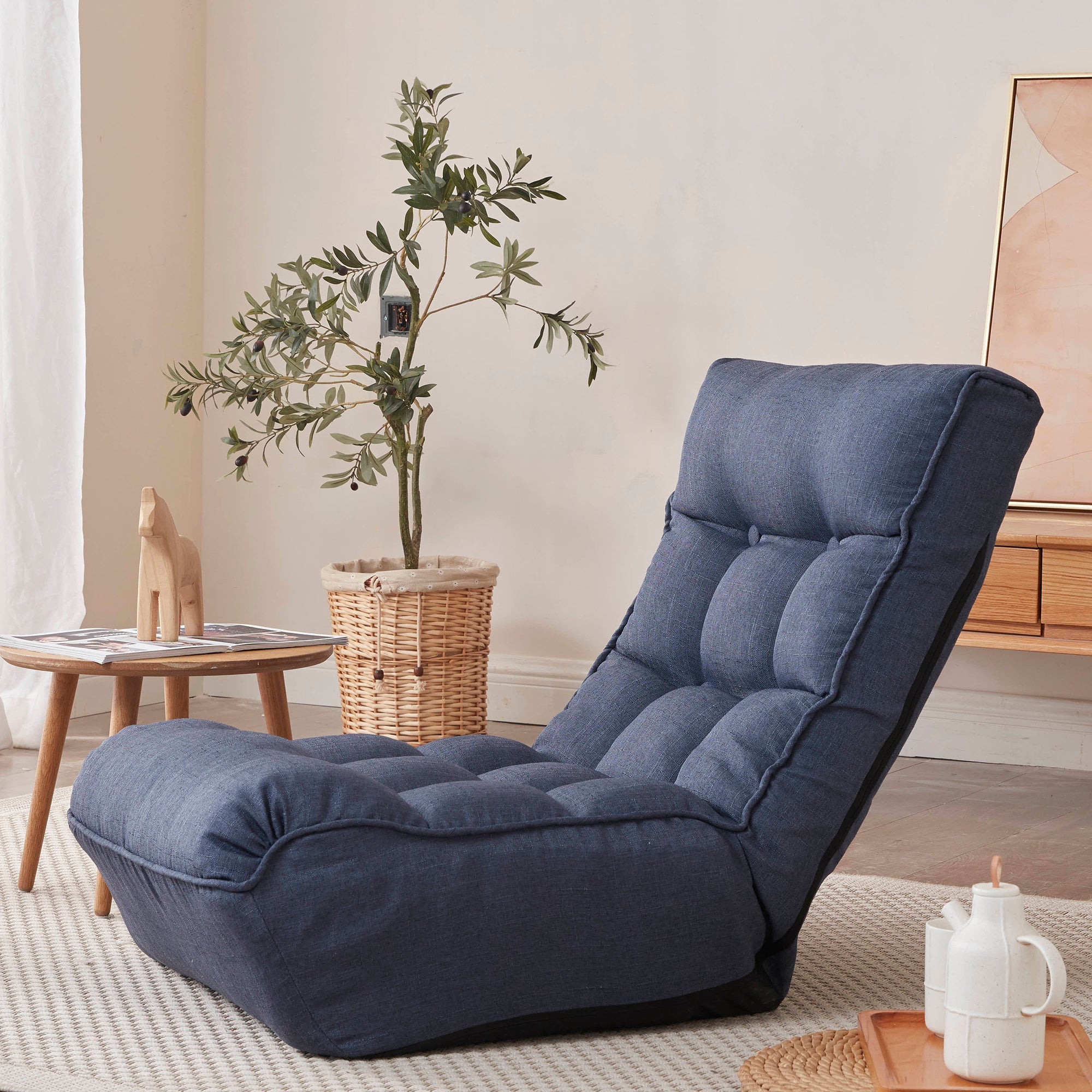 Single sofa reclining chair Japanese chair lazy sofa tatami balcony reclining chair leisure sofa adjustable chair,Navy