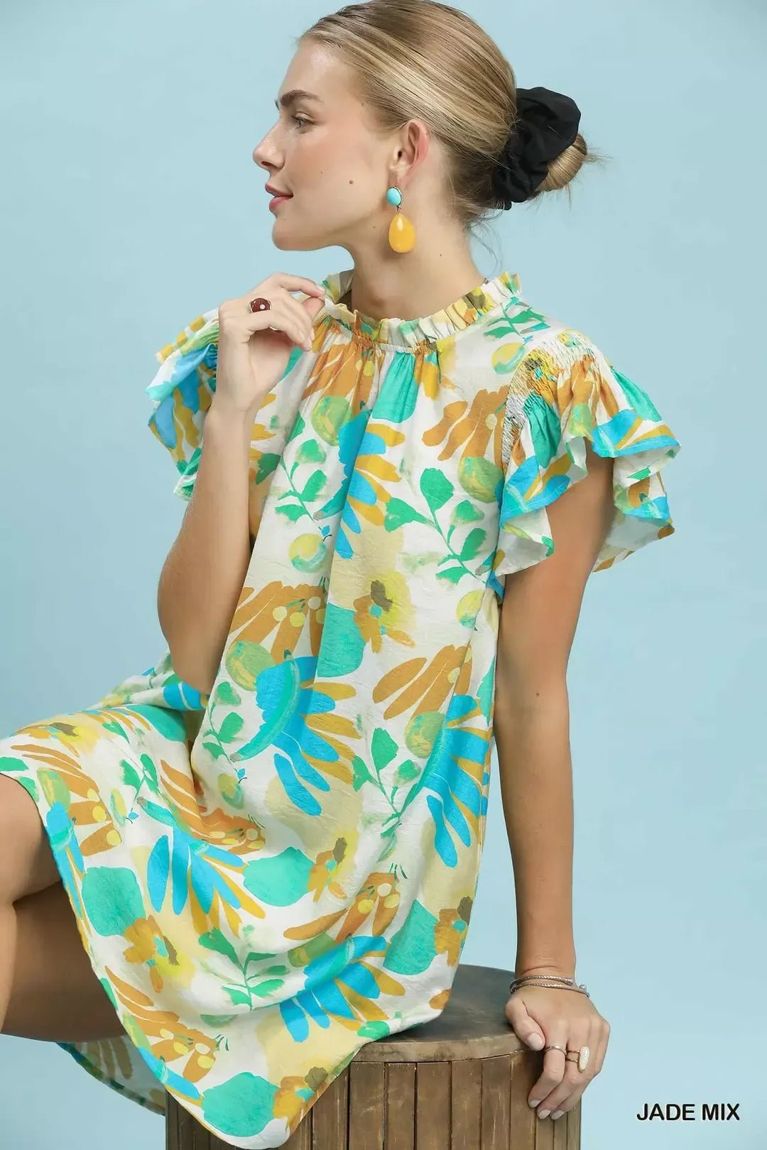 Umgee Ruffled Botanical Print Mini Dress