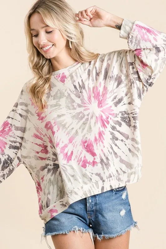 BiBi Tie Dye Print Terry Pull Over