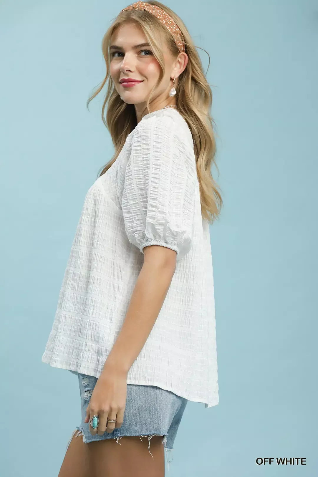 Umgee Textured Puff Sleeve Blouse
