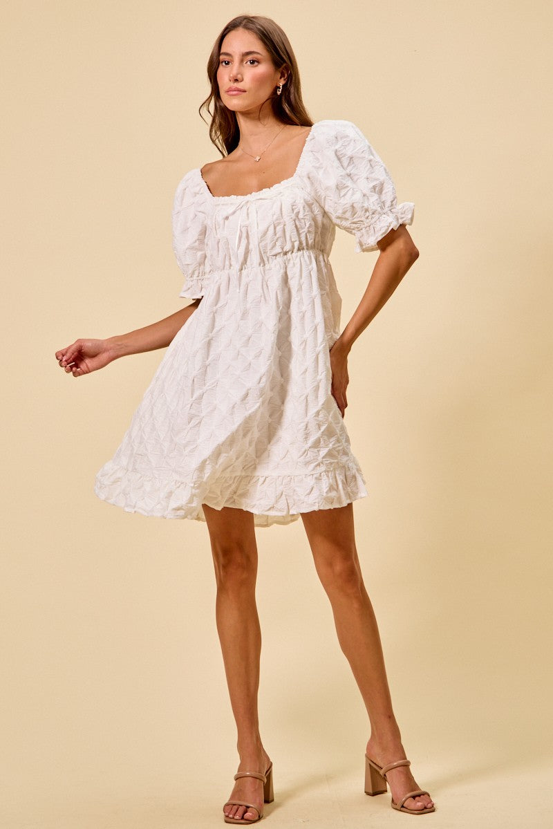 SO ME Texture Woven Ruching On Bust Mini Dress