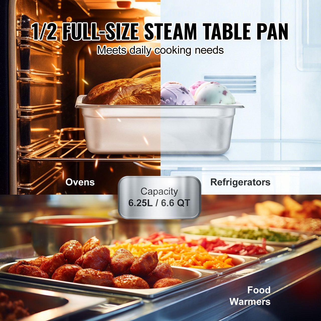 8 Pack Hotel Pans, 1/2 Size Anti-Jam Steam Pan with Lid, 0.8mm Thick Stainless Steel Steam Table Pan, 4-Inch Deep Commercial Table Pan, Catering Storage Food Pan, for Industrial & Scientific