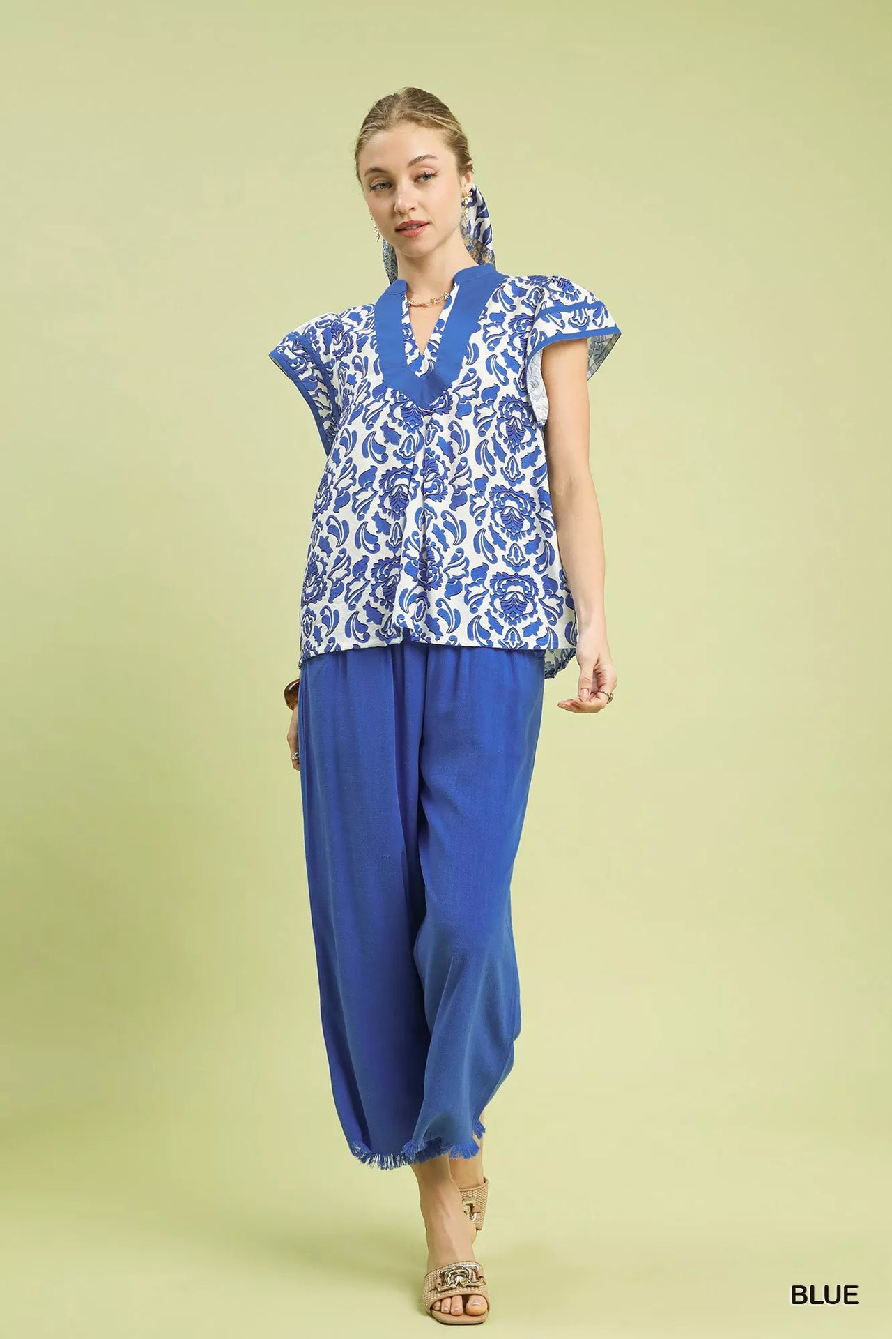 Umgee Abstract Print Short Sleeve Blouse