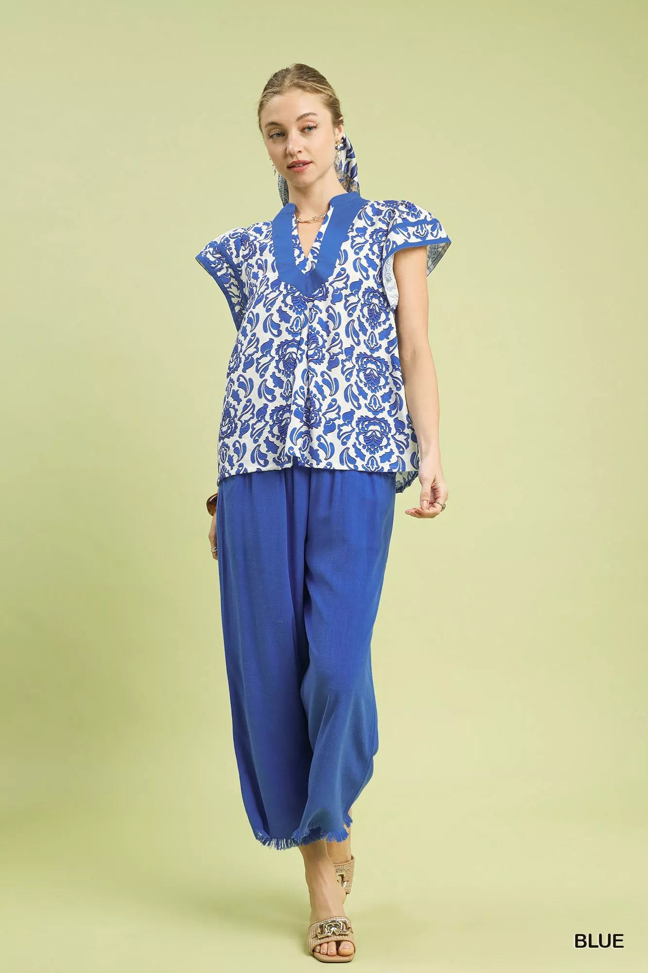 Umgee Abstract Print Short Sleeve Blouse