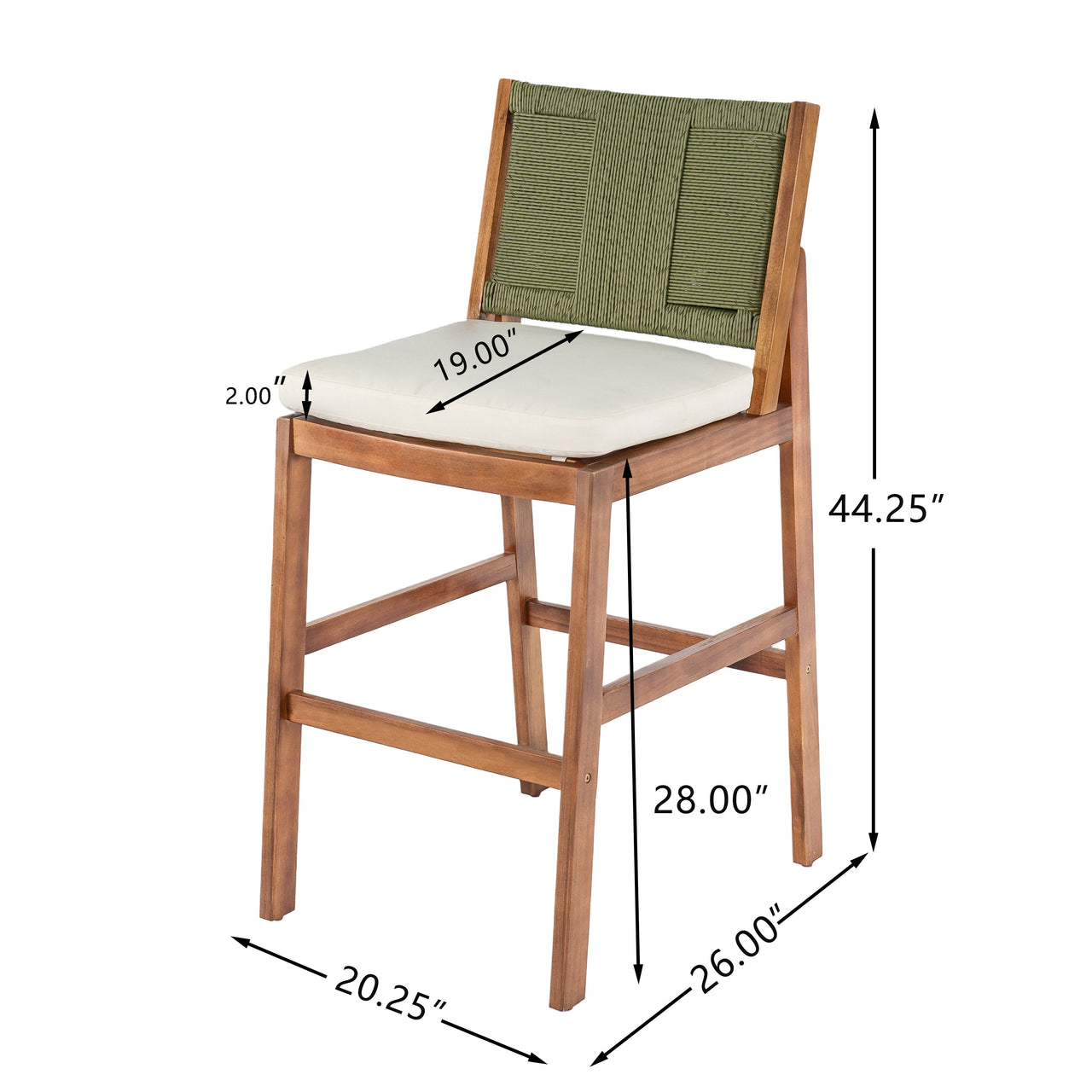 4 Pieces Arly Green Outdoor Bar Stool Solid Acacia Wood and Woven Wicker