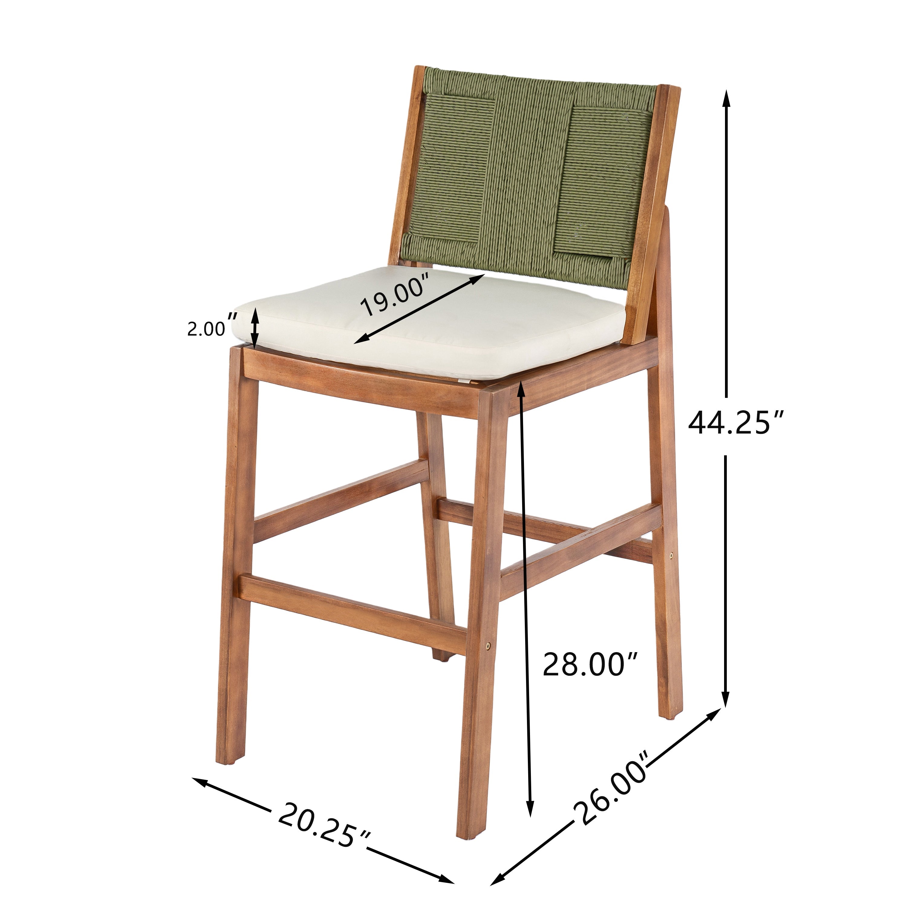 4 Pieces Arly Green Outdoor Bar Stool Solid Acacia Wood and Woven Wicker