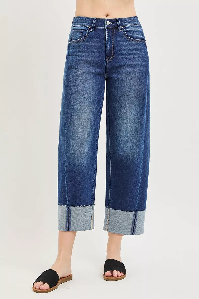 RISEN Full Size Slouchy Crop Barrel Cuffed Jeans Plus Size