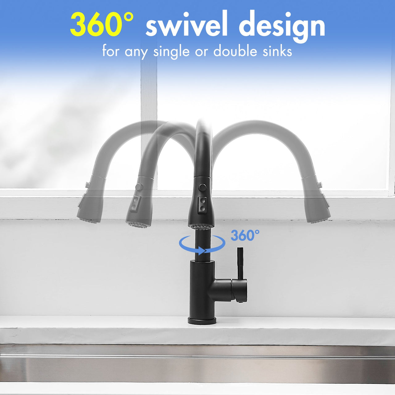 Kitchen Sink Faucet, Black Kitchen Faucets with Pull out Sprayer Stainless Steel Kitchen Faucet