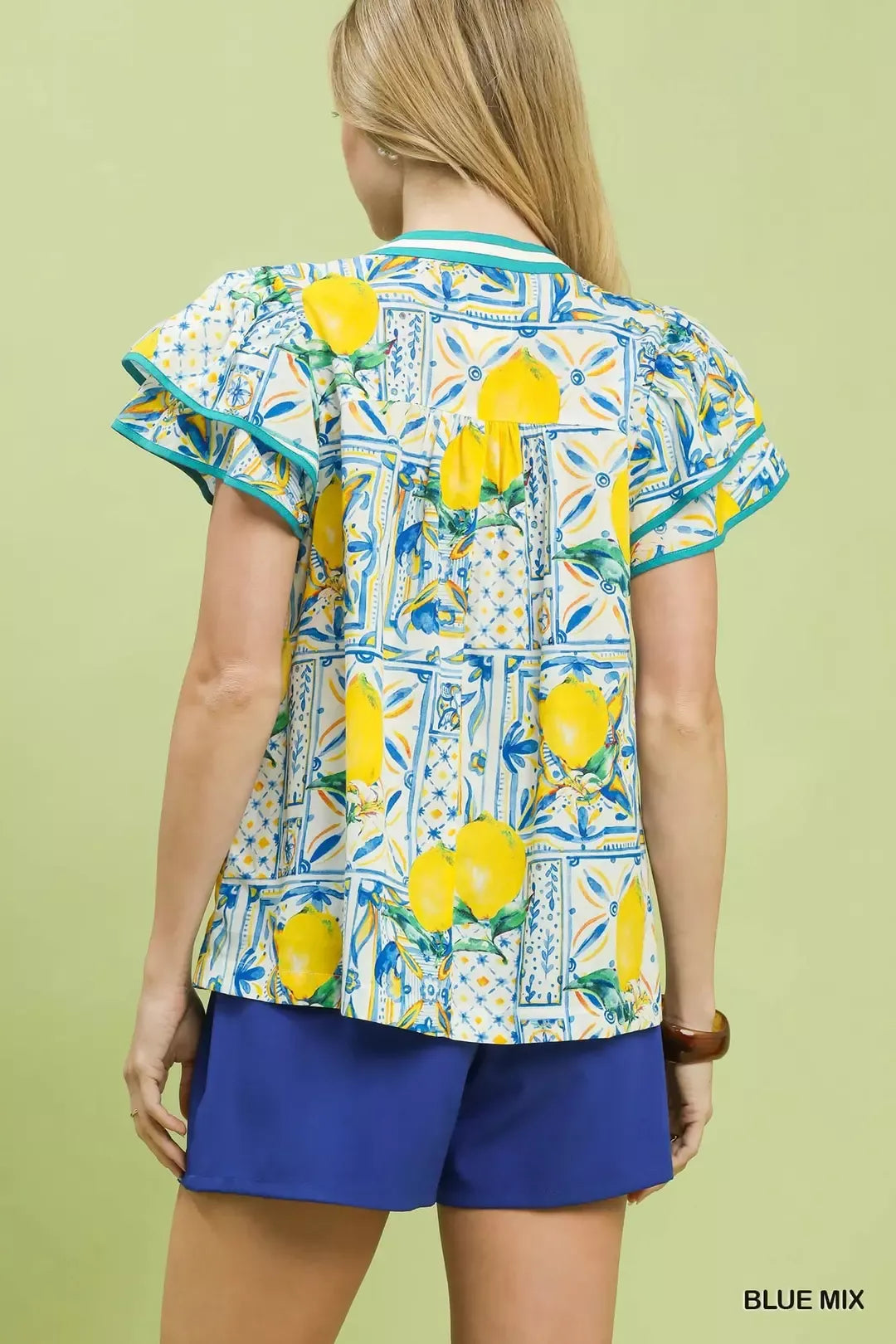 Umgee Abstract Print Flutter Sleeve Blouse