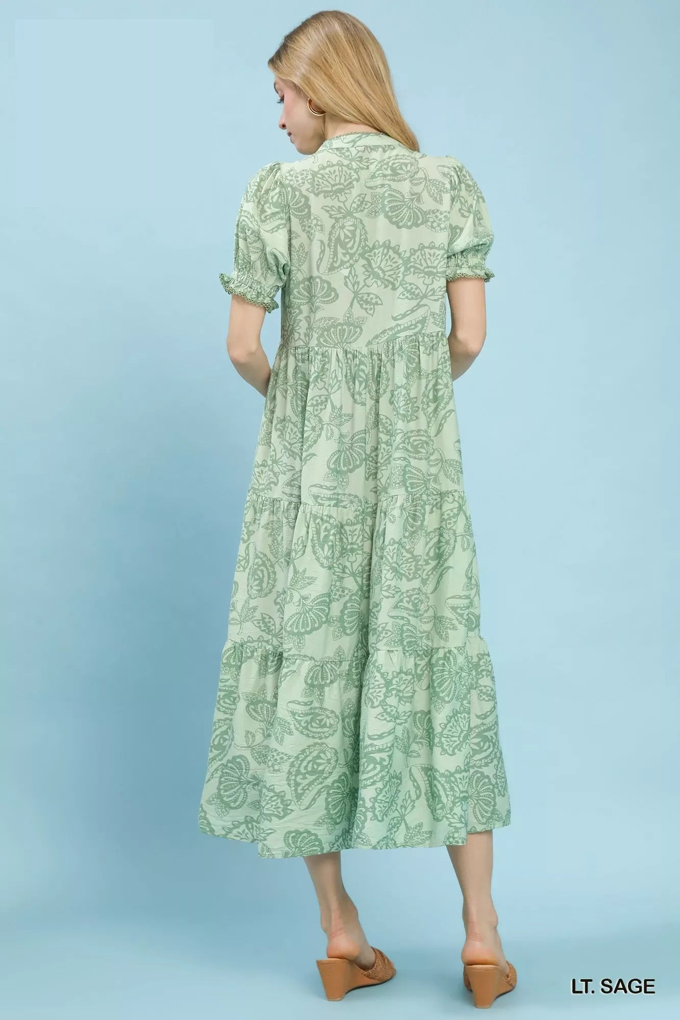 Umgee Paisley Print Tiered Midi Dress