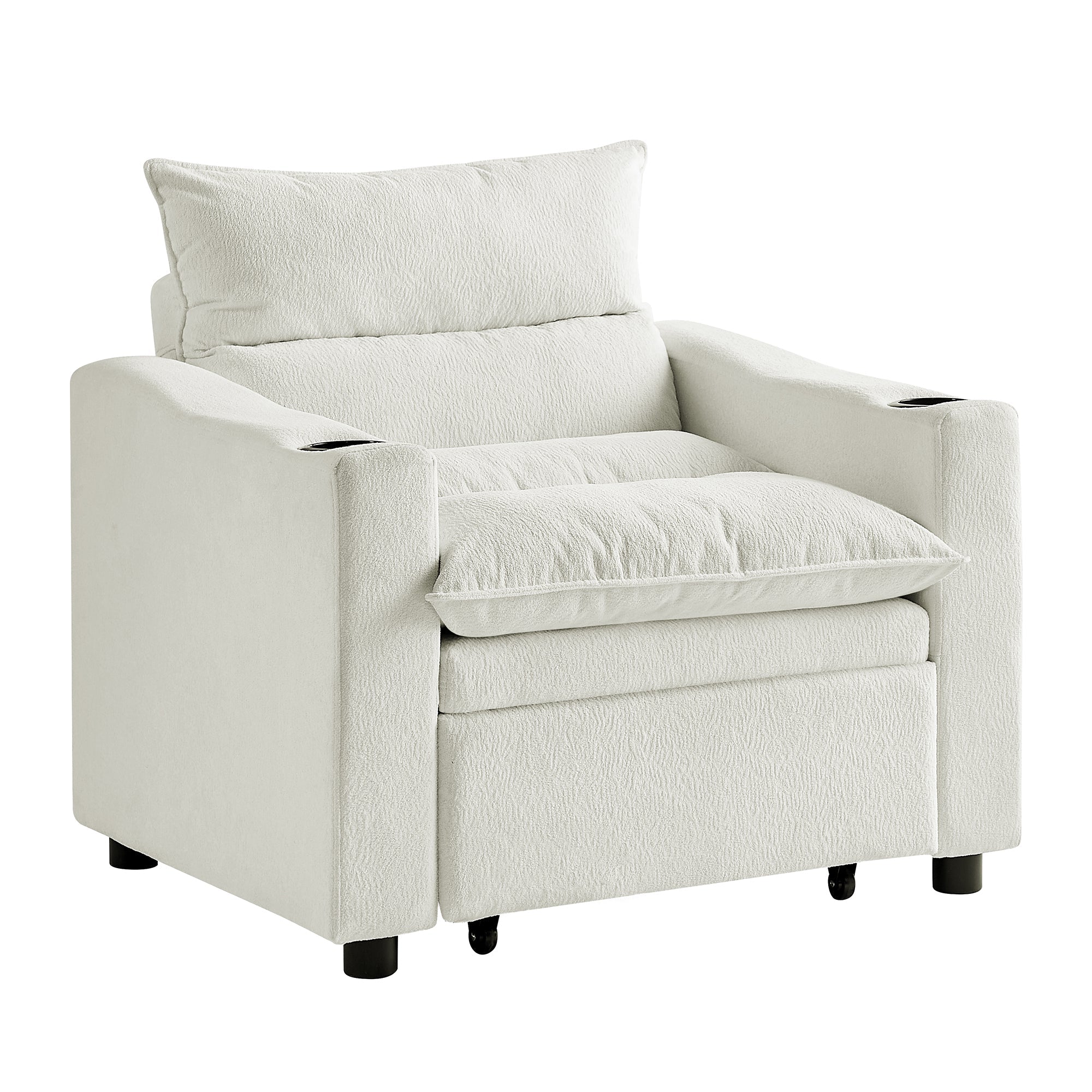Sleeper Sofa Chair Bed, Convertible Sofa Chair 3-in-1, Adjustable Sleeper Chair Pullout Sofa Bed with Modern Velvet Fabric for Living Room Apartment Small Space, Beige