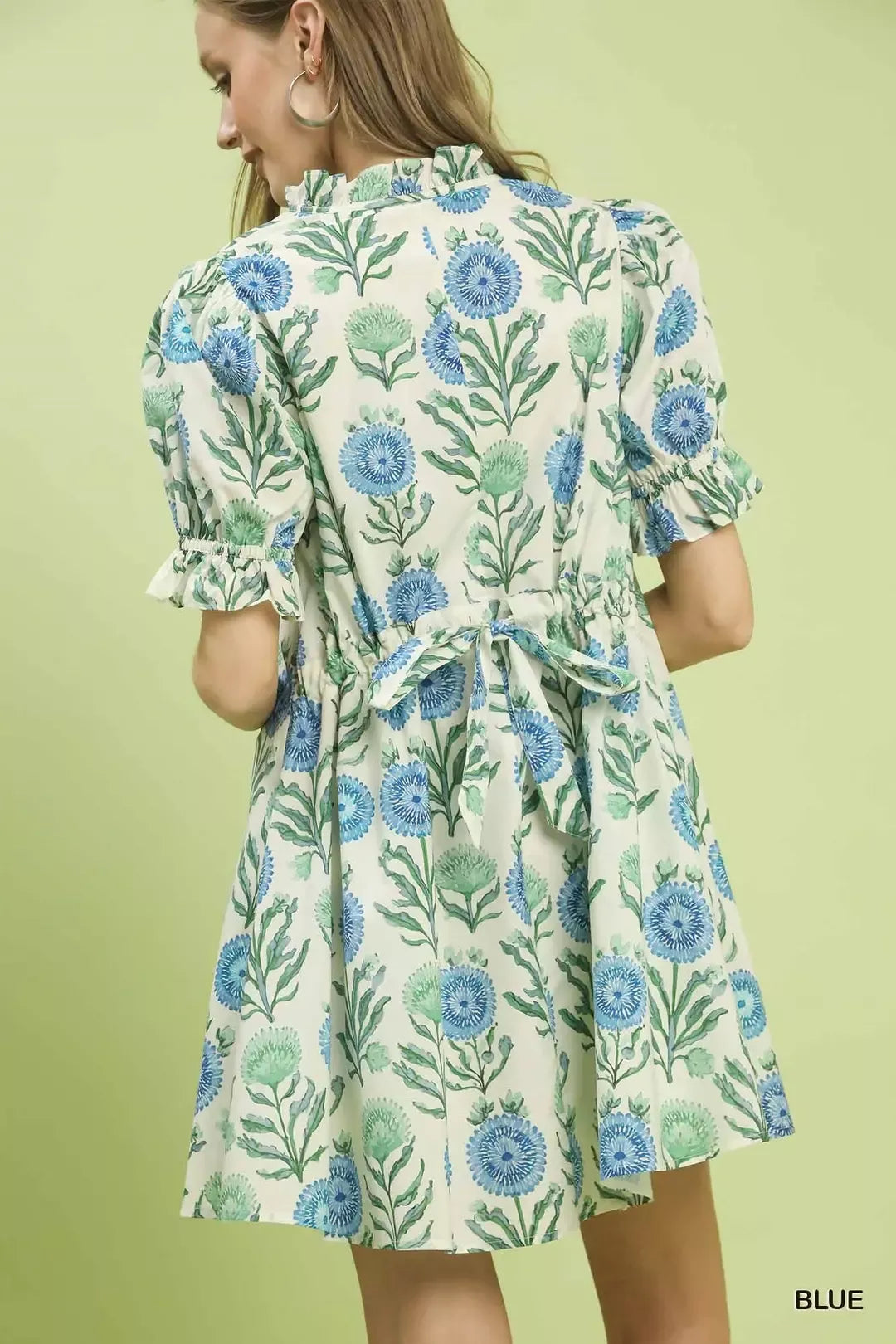 Umgee Floral Puff Sleeve Babydoll Dress with Side Pockets